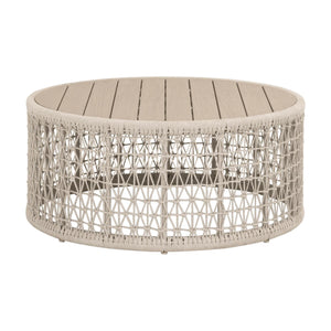 Essentials for Living Knit Outdoor Round Teak Top Coffee Table with Hand-woven Rope Base for Patio 6888.OAT/W-ET