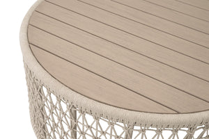Essentials for Living Knit Outdoor Round Teak Top Coffee Table with Hand-woven Rope Base for Patio 6888.OAT/W-ET