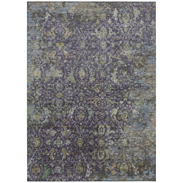 HomeRoots 10' Elegant Plum and Gray Damask Area Rug - Washable, Durable for Indoor & Outdoor Spaces, 10x14 688800