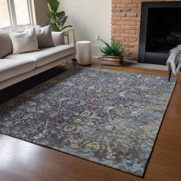 HomeRoots 10' Elegant Plum and Gray Damask Area Rug - Washable, Durable for Indoor & Outdoor Spaces, 10x14 688800