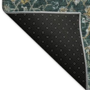 HomeRoots 8' Teal Blue & Gray Damask Round Area Rug – Durable, Washable, Ideal for Indoor & Outdoor Spaces! 688803
