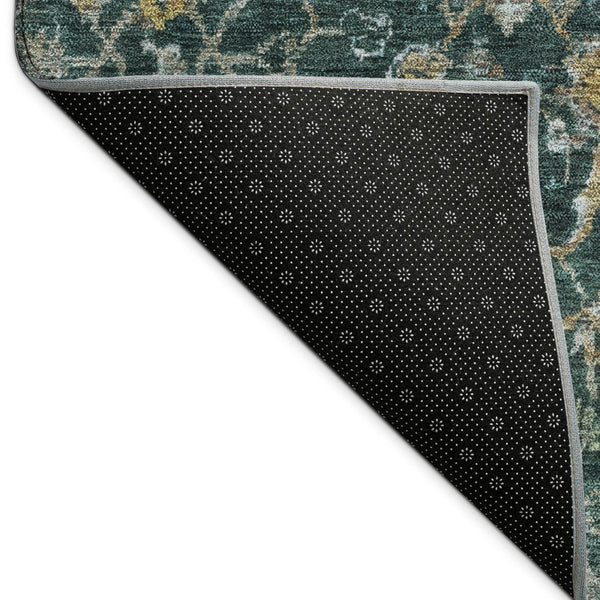 HomeRoots 8' Teal Blue & Gray Damask Round Area Rug – Durable, Washable, Ideal for Indoor & Outdoor Spaces! 688803