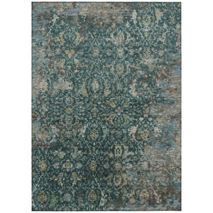 HomeRoots 8' X 10' Teal Blue and Gray Damask Area Rug - Stylish, Washable, Indoor/Outdoor, Stain-Resistant Design 688804