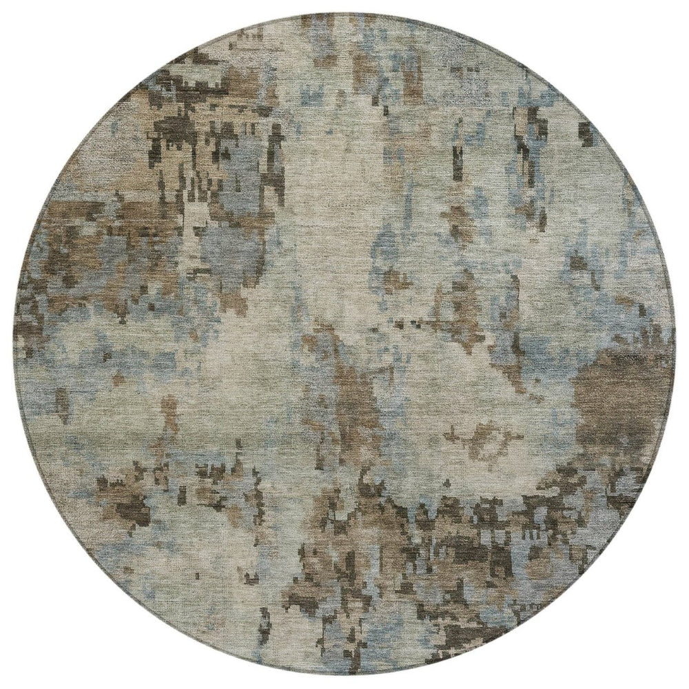 HomeRoots 8' Contemporary Beige Gray Chocolate Round Abstract Washable Rug for Indoor & Outdoor Spaces 688809