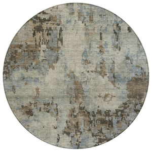 HomeRoots 8' Contemporary Beige Gray Chocolate Round Abstract Washable Rug for Indoor & Outdoor Spaces 688809