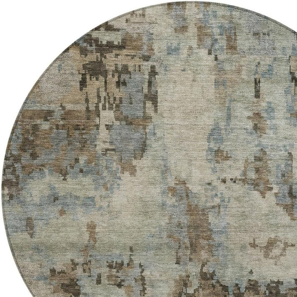 HomeRoots 8' Contemporary Beige Gray Chocolate Round Abstract Washable Rug for Indoor & Outdoor Spaces 688809