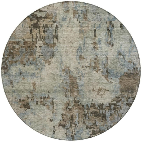 HomeRoots 8' Contemporary Beige Gray Chocolate Round Abstract Washable Rug for Indoor & Outdoor Spaces 688809