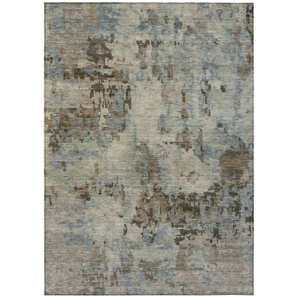 HomeRoots 9' X 12' Abstract Washable Area Rug in Beige, Gray & Chocolate – Versatile Indoor/Outdoor Design! 688811