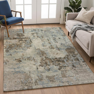 HomeRoots 9' X 12' Abstract Washable Area Rug in Beige, Gray & Chocolate – Versatile Indoor/Outdoor Design! 688811