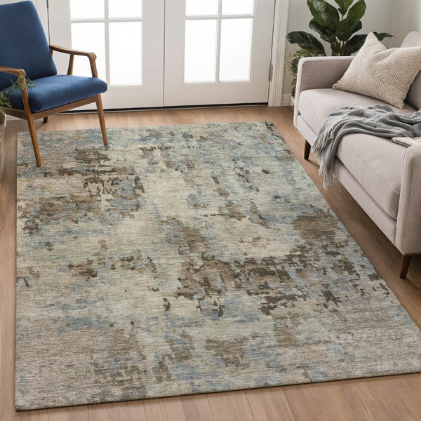 HomeRoots 9' X 12' Abstract Washable Area Rug in Beige, Gray & Chocolate – Versatile Indoor/Outdoor Design! 688811