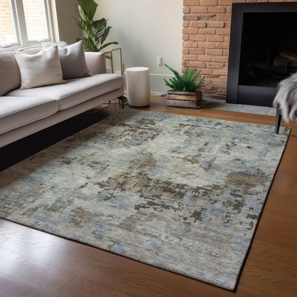 HomeRoots 9' X 12' Abstract Washable Area Rug in Beige, Gray & Chocolate – Versatile Indoor/Outdoor Design! 688811