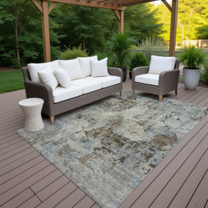 HomeRoots 9' X 12' Abstract Washable Area Rug in Beige, Gray & Chocolate – Versatile Indoor/Outdoor Design! 688811