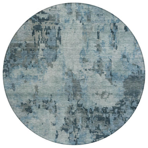 HomeRoots 8' Blue And Gray Round Abstract Rug - Stylish, Washable Indoor/Outdoor Area Rug for High Traffic Spaces 688815