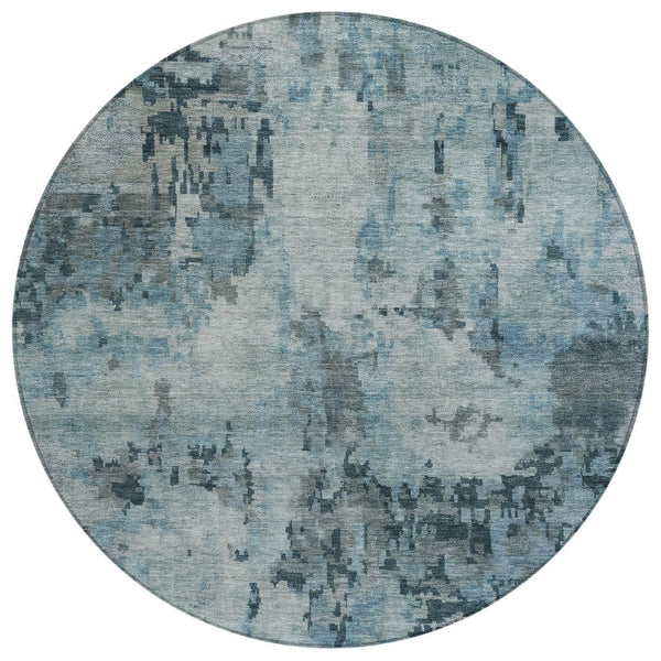 HomeRoots 8' Blue And Gray Round Abstract Rug - Stylish, Washable Indoor/Outdoor Area Rug for High Traffic Spaces 688815