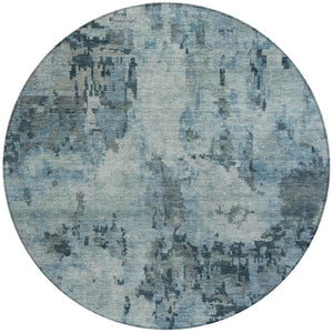 HomeRoots 8' Blue And Gray Round Abstract Rug - Stylish, Washable Indoor/Outdoor Area Rug for High Traffic Spaces 688815