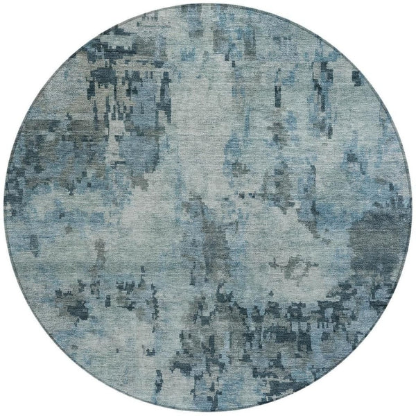 HomeRoots 8' Blue And Gray Round Abstract Rug - Stylish, Washable Indoor/Outdoor Area Rug for High Traffic Spaces 688815