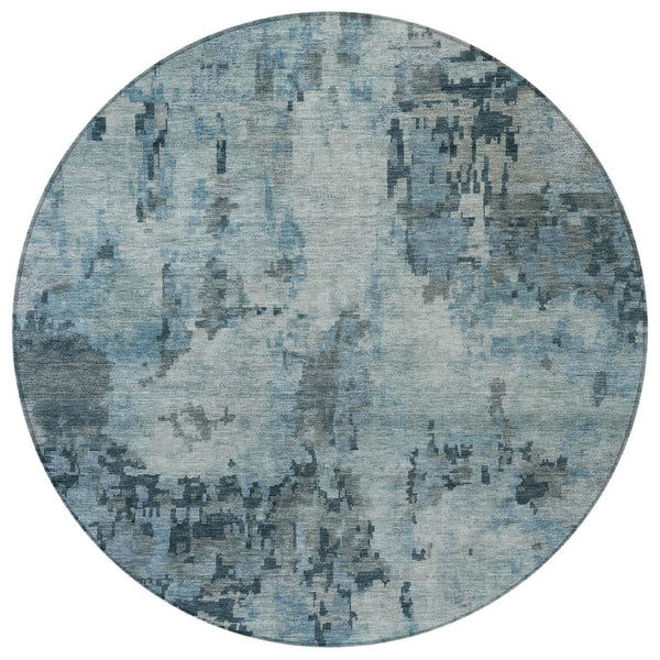 HomeRoots 8' Blue And Gray Round Abstract Rug - Stylish, Washable Indoor/Outdoor Area Rug for High Traffic Spaces 688815