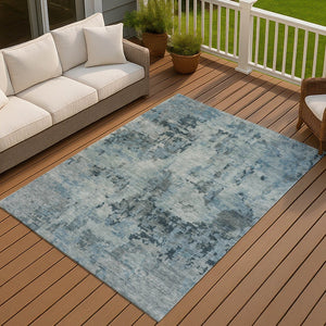 HomeRoots 10' Blue and Gray Abstract Washable Area Rug – Durable Indoor-Outdoor Design for Modern Spaces 688818