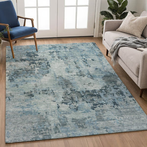 HomeRoots 10' Blue and Gray Abstract Washable Area Rug – Durable Indoor-Outdoor Design for Modern Spaces 688818
