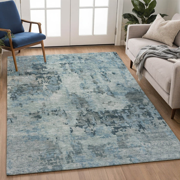 HomeRoots 10' Blue and Gray Abstract Washable Area Rug – Durable Indoor-Outdoor Design for Modern Spaces 688818
