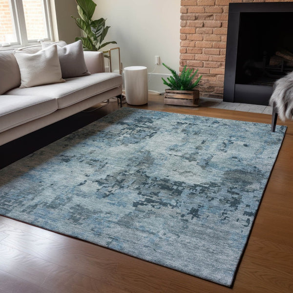 HomeRoots 10' Blue and Gray Abstract Washable Area Rug – Durable Indoor-Outdoor Design for Modern Spaces 688818