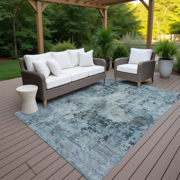 HomeRoots 10' Blue and Gray Abstract Washable Area Rug – Durable Indoor-Outdoor Design for Modern Spaces 688818