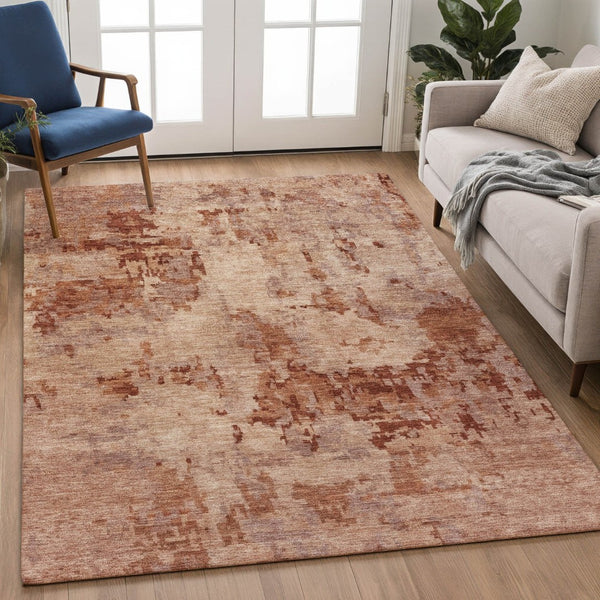 HomeRoots 5' X 8' Copper and Coral Abstract Area Rug - Durable, Washable, Stylish for Indoor & Outdoor Use 688820