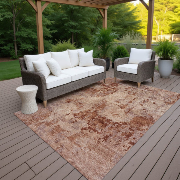 HomeRoots 5' X 8' Copper and Coral Abstract Area Rug - Durable, Washable, Stylish for Indoor & Outdoor Use 688820