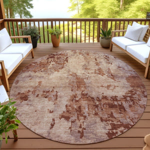 HomeRoots 8' Stylish Copper and Coral Round Area Rug - Durable, Washable, Modern Geometric Design for Indoors & Outdoors 688821