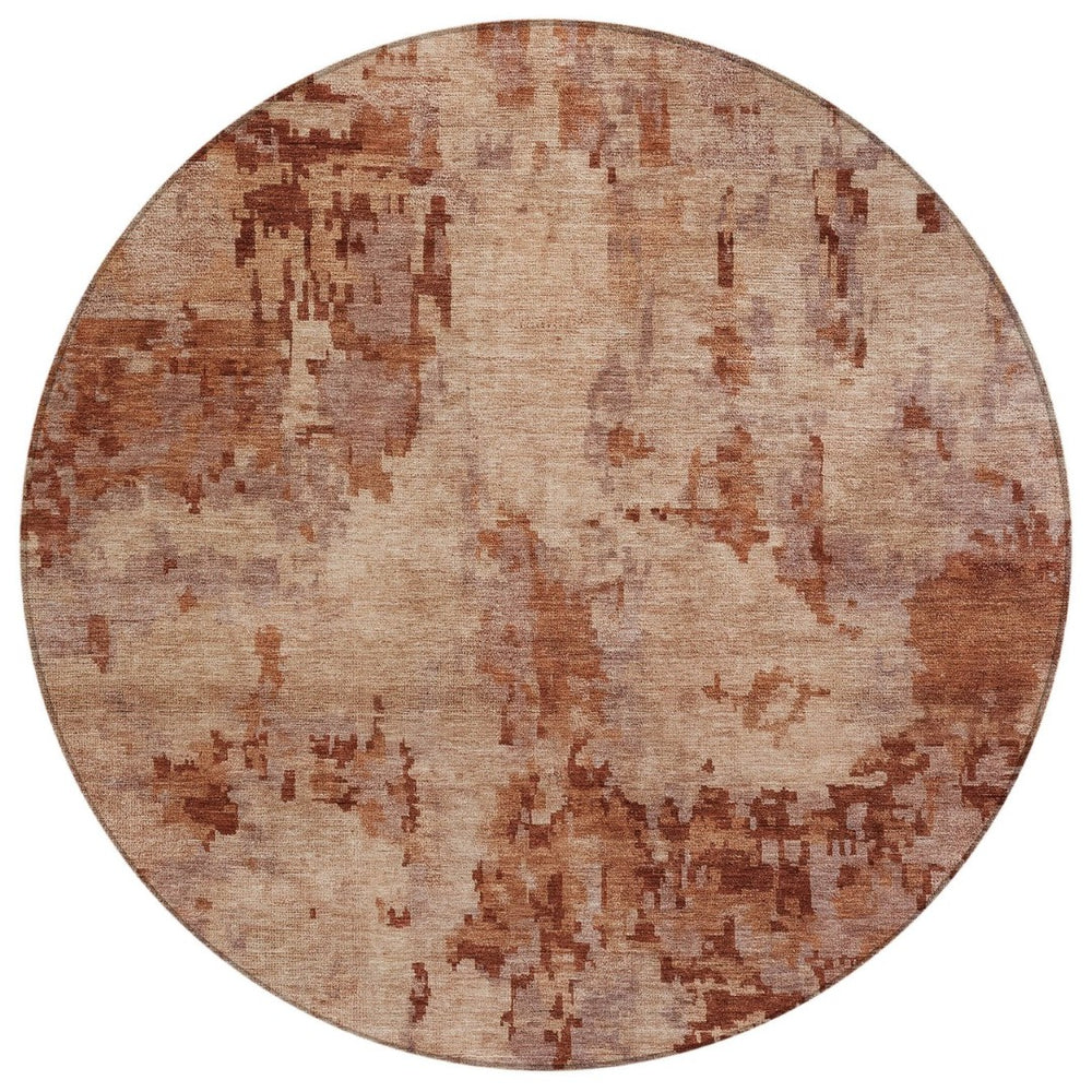 HomeRoots 8' Stylish Copper and Coral Round Area Rug - Durable, Washable, Modern Geometric Design for Indoors & Outdoors 688821
