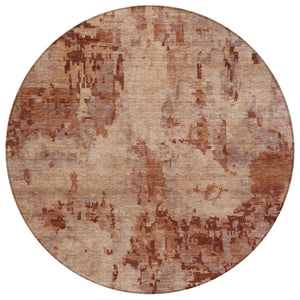 HomeRoots 8' Stylish Copper and Coral Round Area Rug - Durable, Washable, Modern Geometric Design for Indoors & Outdoors 688821