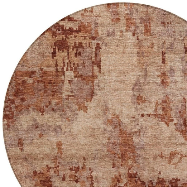 HomeRoots 8' Stylish Copper and Coral Round Area Rug - Durable, Washable, Modern Geometric Design for Indoors & Outdoors 688821