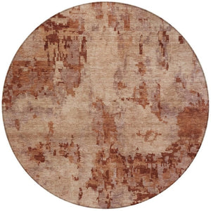 HomeRoots 8' Stylish Copper and Coral Round Area Rug - Durable, Washable, Modern Geometric Design for Indoors & Outdoors 688821