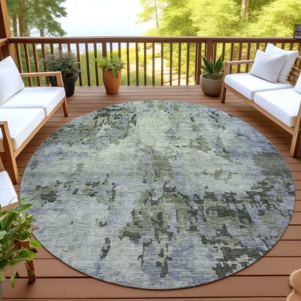 HomeRoots 8' Green and Gray Round Abstract Rug - Stylish, Washable Indoor/Outdoor Accent for High-Traffic Areas 688827