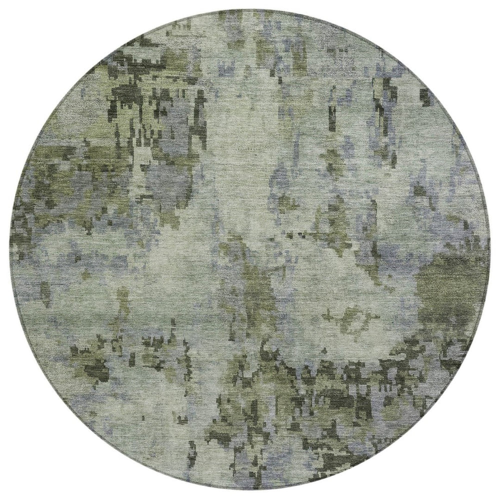 HomeRoots 8' Green and Gray Round Abstract Rug - Stylish, Washable Indoor/Outdoor Accent for High-Traffic Areas 688827