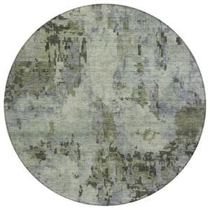 HomeRoots 8' Green and Gray Round Abstract Rug - Stylish, Washable Indoor/Outdoor Accent for High-Traffic Areas 688827