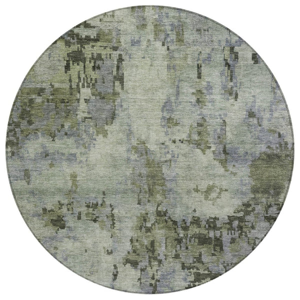 HomeRoots 8' Green and Gray Round Abstract Rug - Stylish, Washable Indoor/Outdoor Accent for High-Traffic Areas 688827