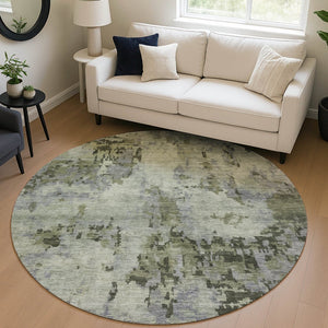 HomeRoots 8' Green and Gray Round Abstract Rug - Stylish, Washable Indoor/Outdoor Accent for High-Traffic Areas 688827