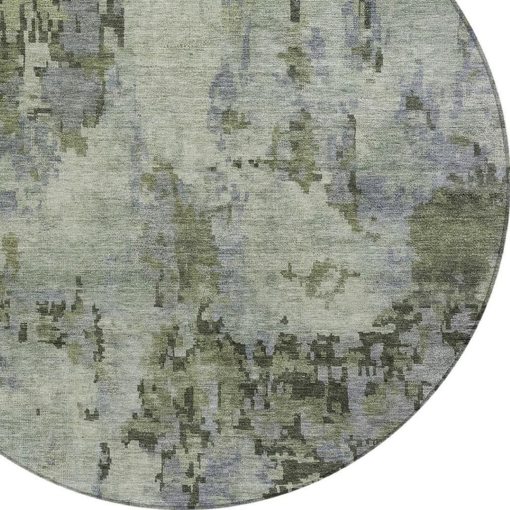 HomeRoots 8' Green and Gray Round Abstract Rug - Stylish, Washable Indoor/Outdoor Accent for High-Traffic Areas 688827