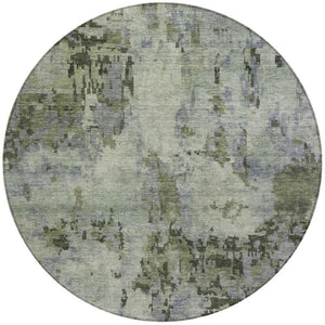 HomeRoots 8' Green and Gray Round Abstract Rug - Stylish, Washable Indoor/Outdoor Accent for High-Traffic Areas 688827