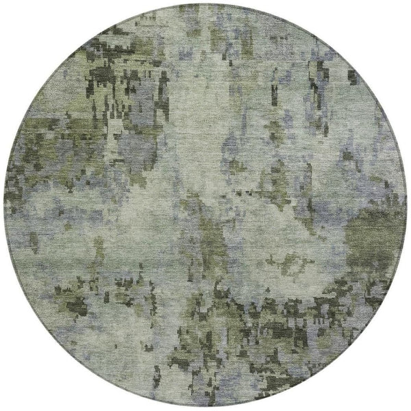 HomeRoots 8' Green and Gray Round Abstract Rug - Stylish, Washable Indoor/Outdoor Accent for High-Traffic Areas 688827
