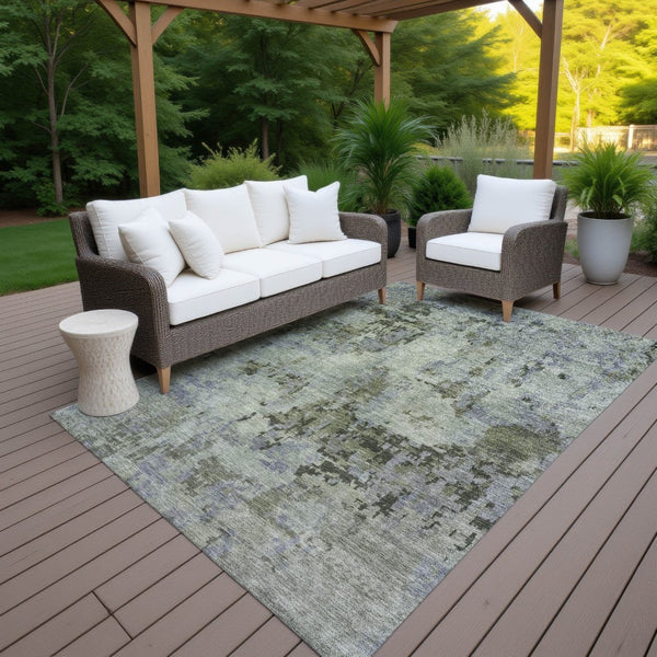 HomeRoots 8' X 10' Green and Gray Abstract Area Rug - Modern, Washable Design for Indoor & Outdoor Spaces! 688828