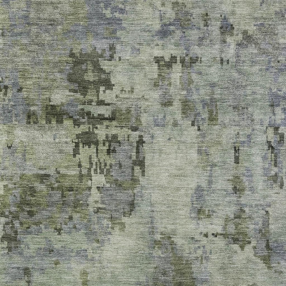 HomeRoots 9' X 12' Green and Gray Abstract Washable Area Rug – Versatile Indoor/Outdoor Design for Modern Spaces 688829