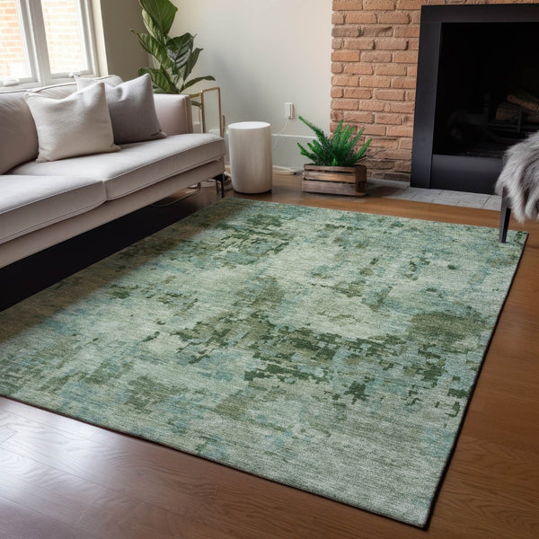 HomeRoots 5' X 8' Abstract Sage and Teal Blue Washable Area Rug - Durable, Stylish for Indoors & Outdoors! 688832