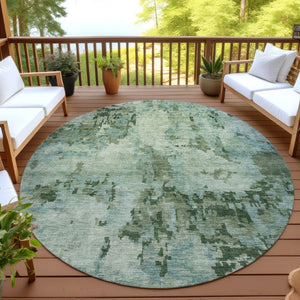 HomeRoots 8' Sage and Teal Blue Round Abstract Area Rug - Washable, Durable, Stylish for Indoor & Outdoor Spaces 688833