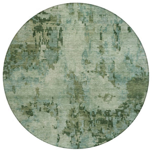 HomeRoots 8' Sage and Teal Blue Round Abstract Area Rug - Washable, Durable, Stylish for Indoor & Outdoor Spaces 688833