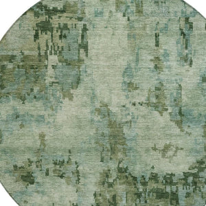 HomeRoots 8' Sage and Teal Blue Round Abstract Area Rug - Washable, Durable, Stylish for Indoor & Outdoor Spaces 688833