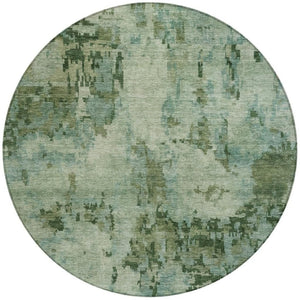 HomeRoots 8' Sage and Teal Blue Round Abstract Area Rug - Washable, Durable, Stylish for Indoor & Outdoor Spaces 688833