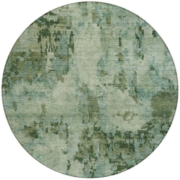 HomeRoots 8' Sage and Teal Blue Round Abstract Area Rug - Washable, Durable, Stylish for Indoor & Outdoor Spaces 688833