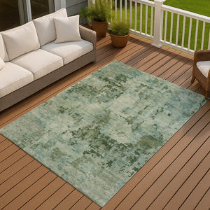 HomeRoots 8' X 10' Sage and Teal Blue Abstract Washable Area Rug – Stylish, Durable, Indoor/Outdoor Versatile Decor 688834